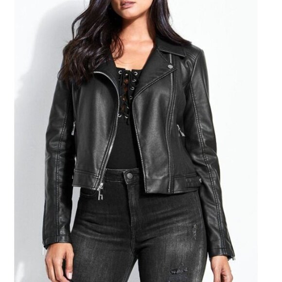 GUESS Women's Black Regina Faux Leather Biker Jacket size XS - Picture 16 of 16